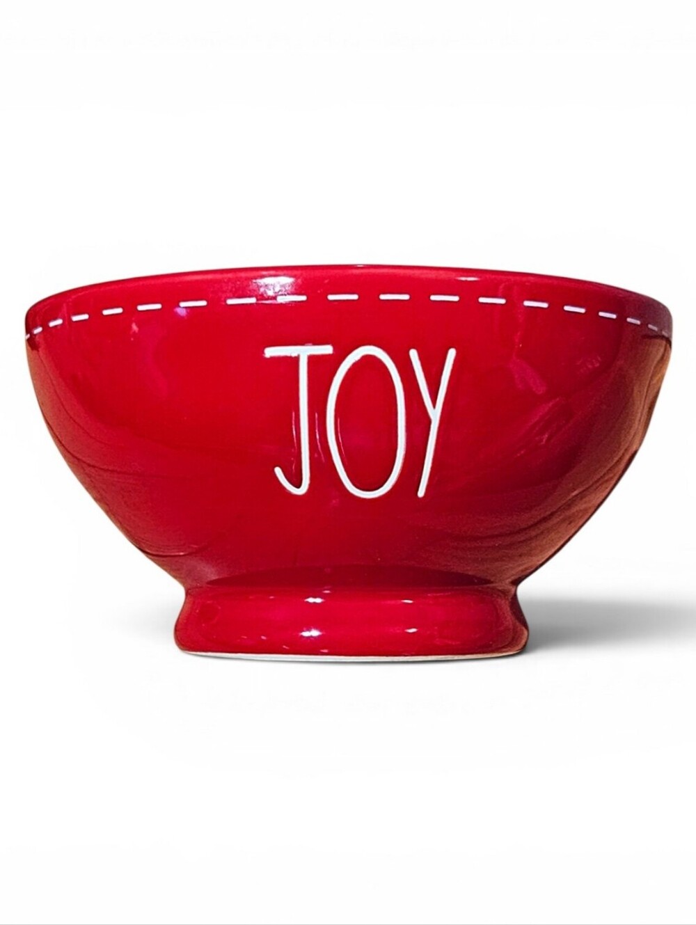 Rae Dunn Holiday Christmas Footed Dessert Bowl Red & White 5.5" Diameter